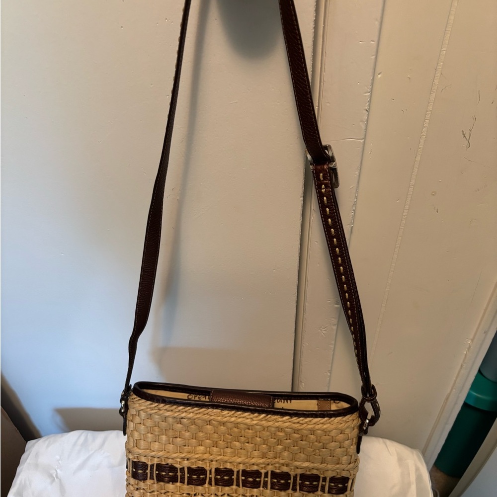 Brown and Tan Woven Brighton RaffiaCrossbody Bag